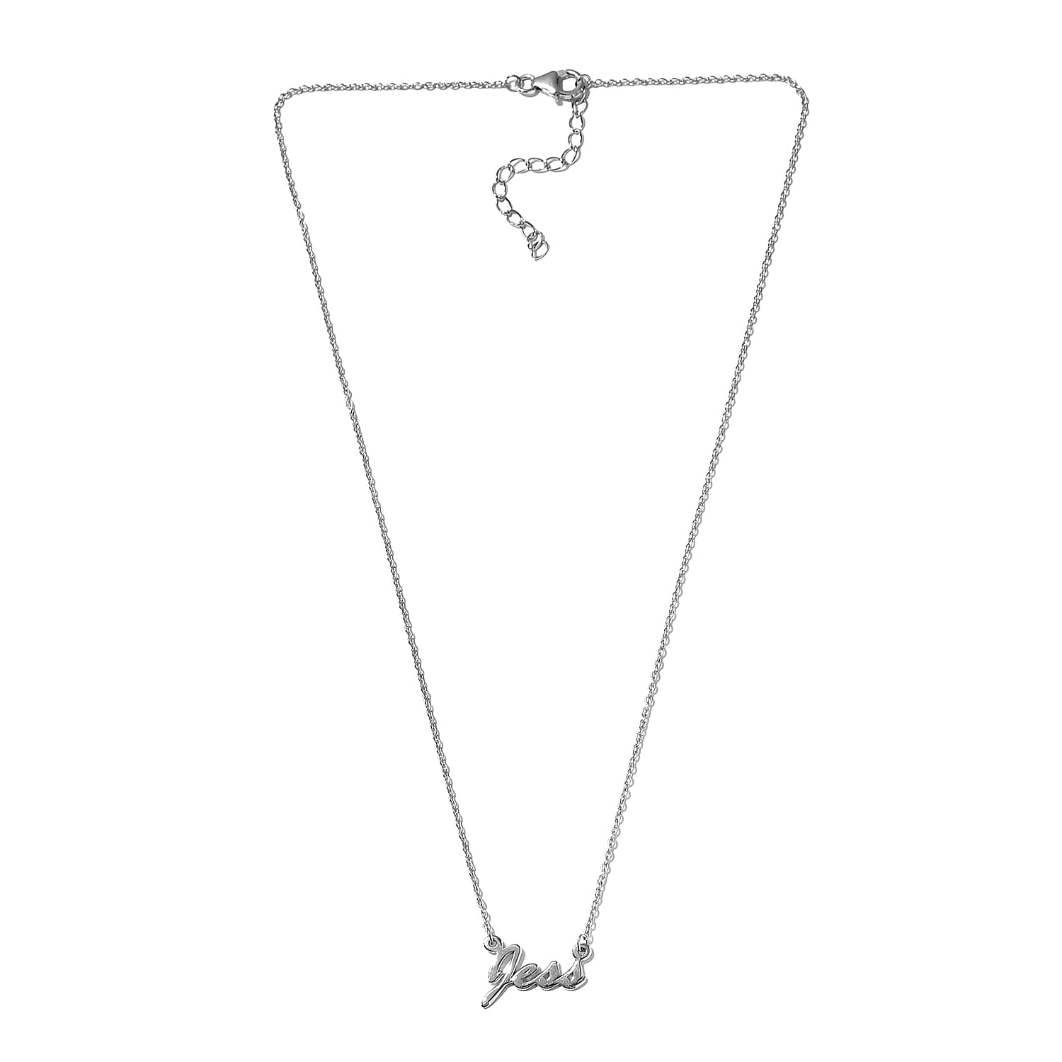 Personalised Name Necklace in Silver, Font - Brush Script MT, Size 18+2"