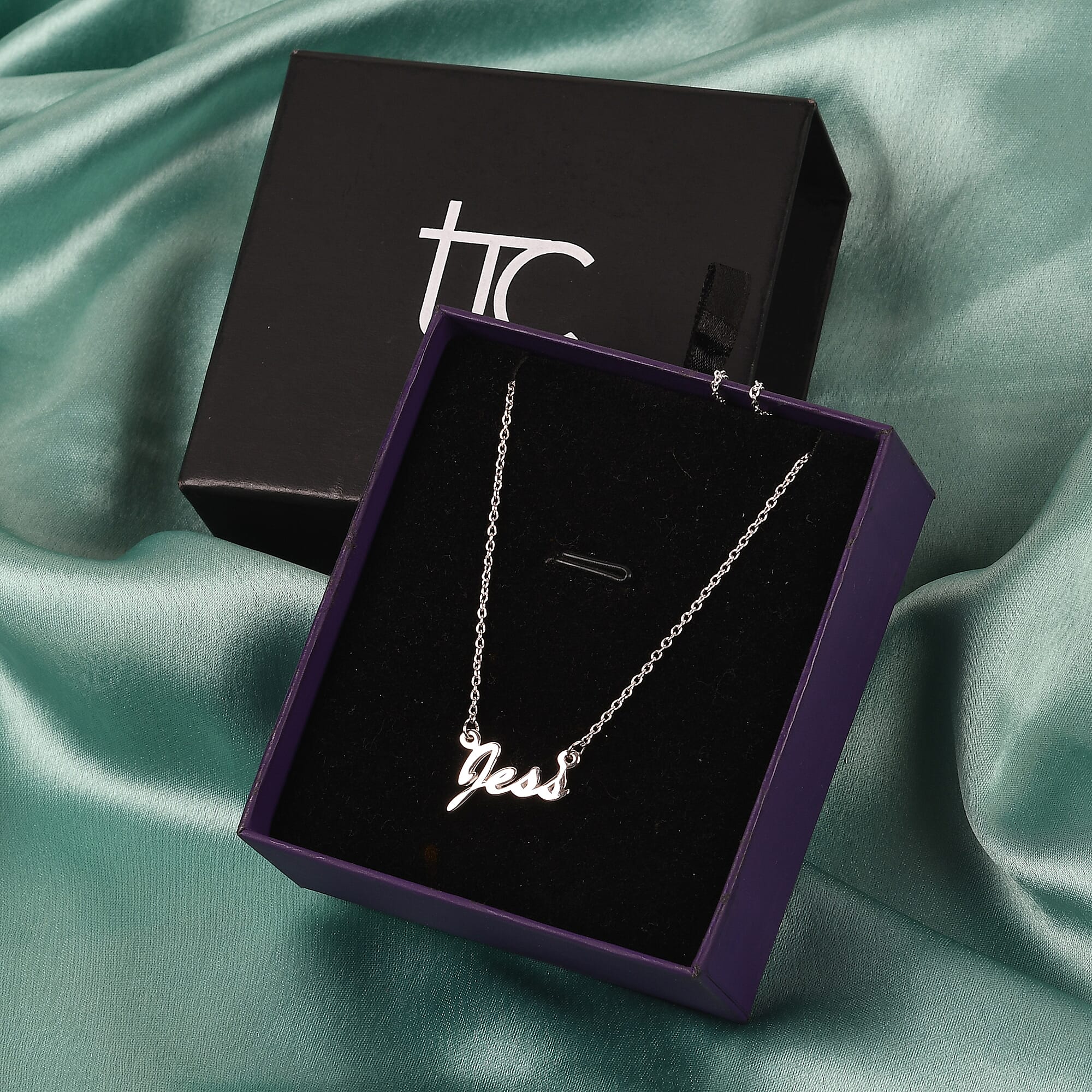 Personalised Name Necklace in Silver, Font - Brush Script MT, Size 18+2"