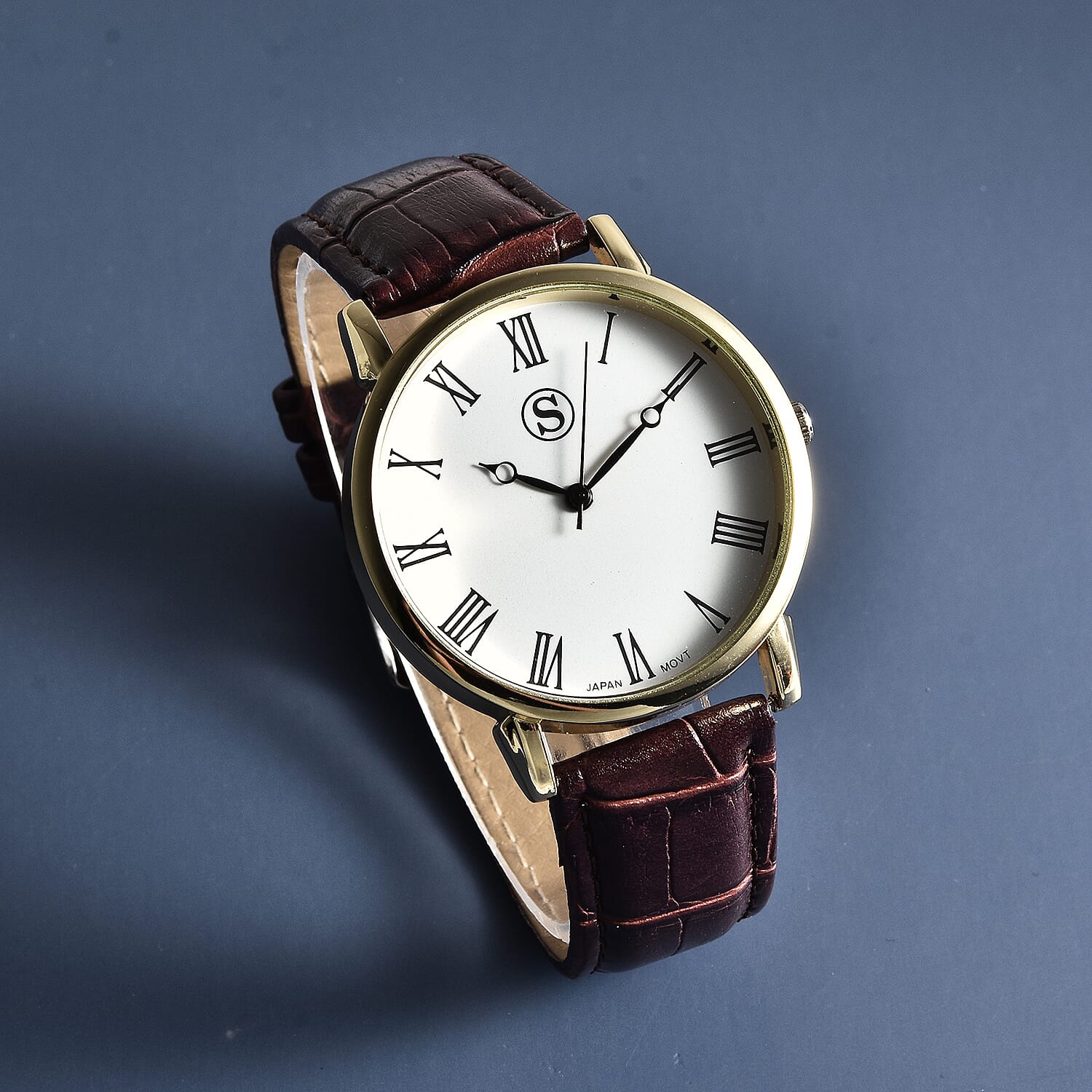 Personalised Engravable STRADA Japanese Movement Watch with Silver Tone and Brown Strap