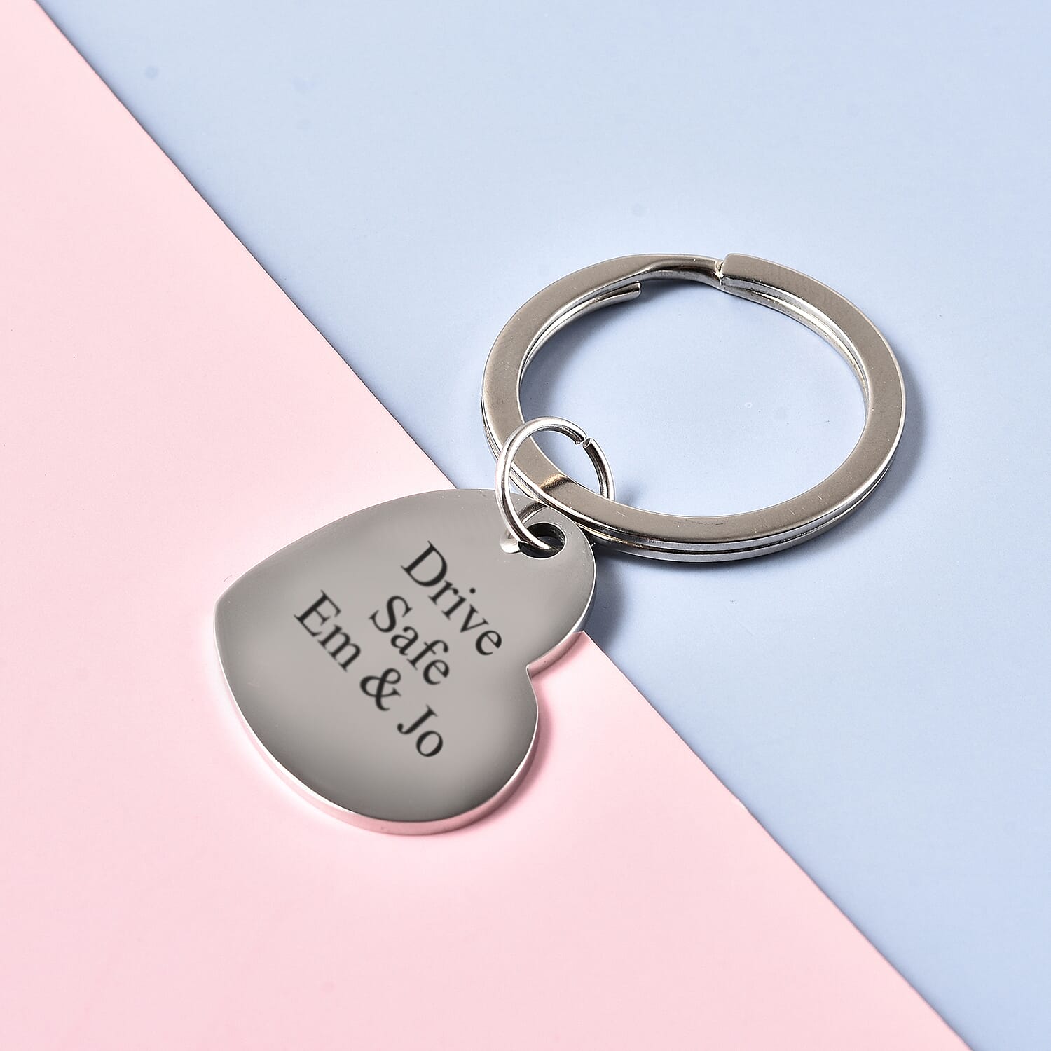Personalised Engravable Heart disc Key ring in Stainless Steel