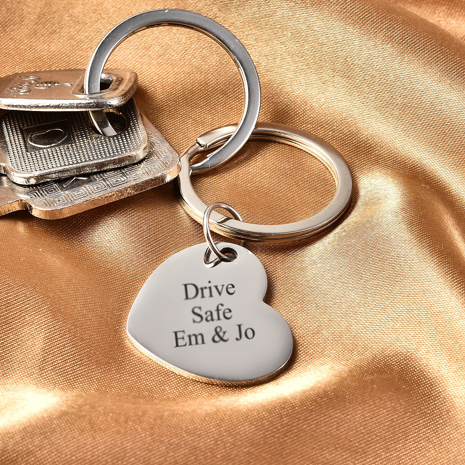 Personalised Engravable Heart disc Key ring in Stainless Steel