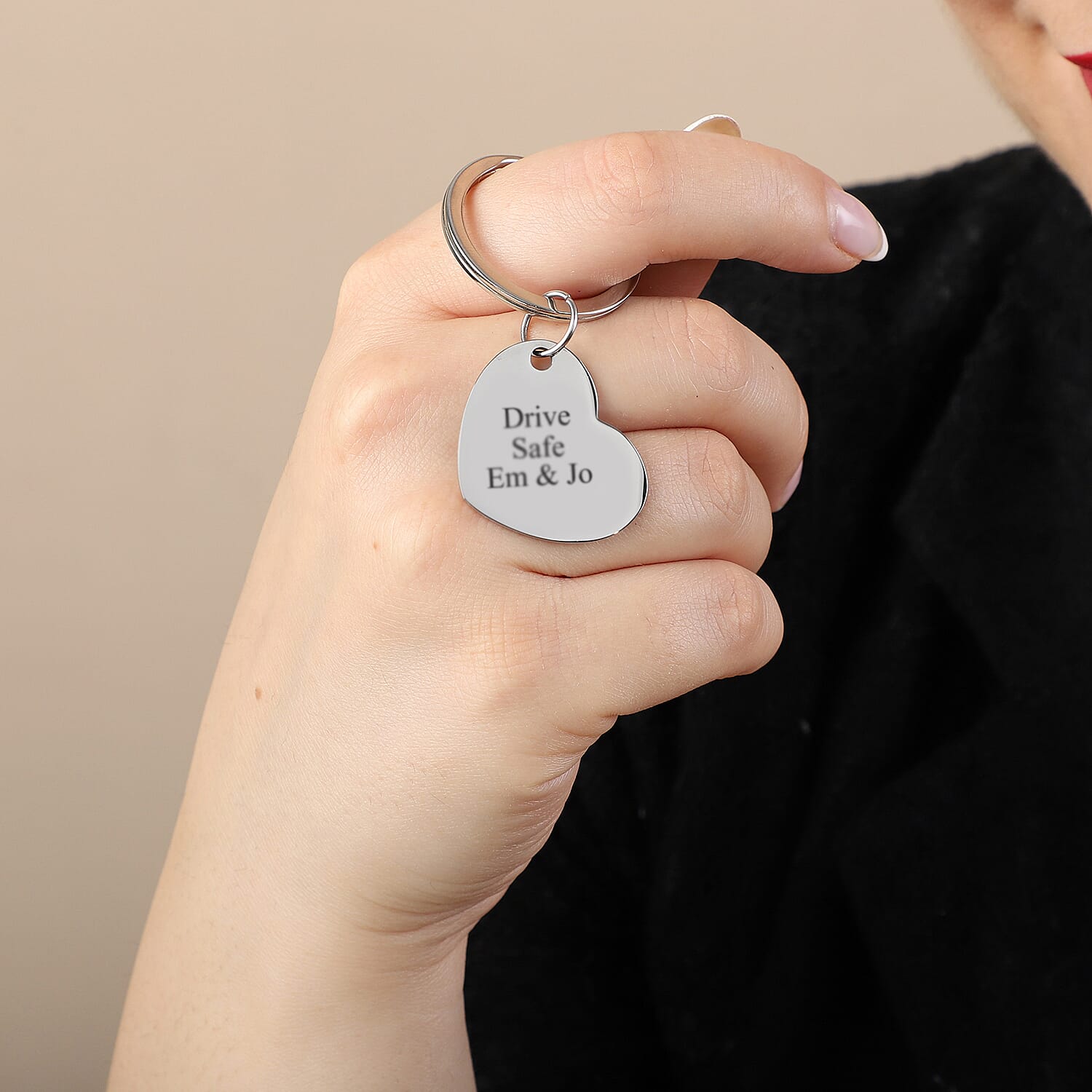 Personalised Engravable Heart disc Key ring in Stainless Steel