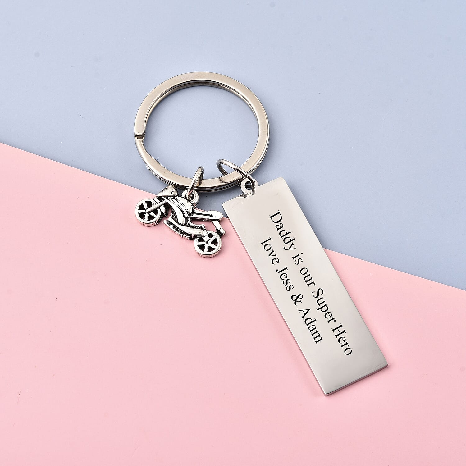 Personalised Engravable Motorbike and Plate Key Ring in Stainless Steel