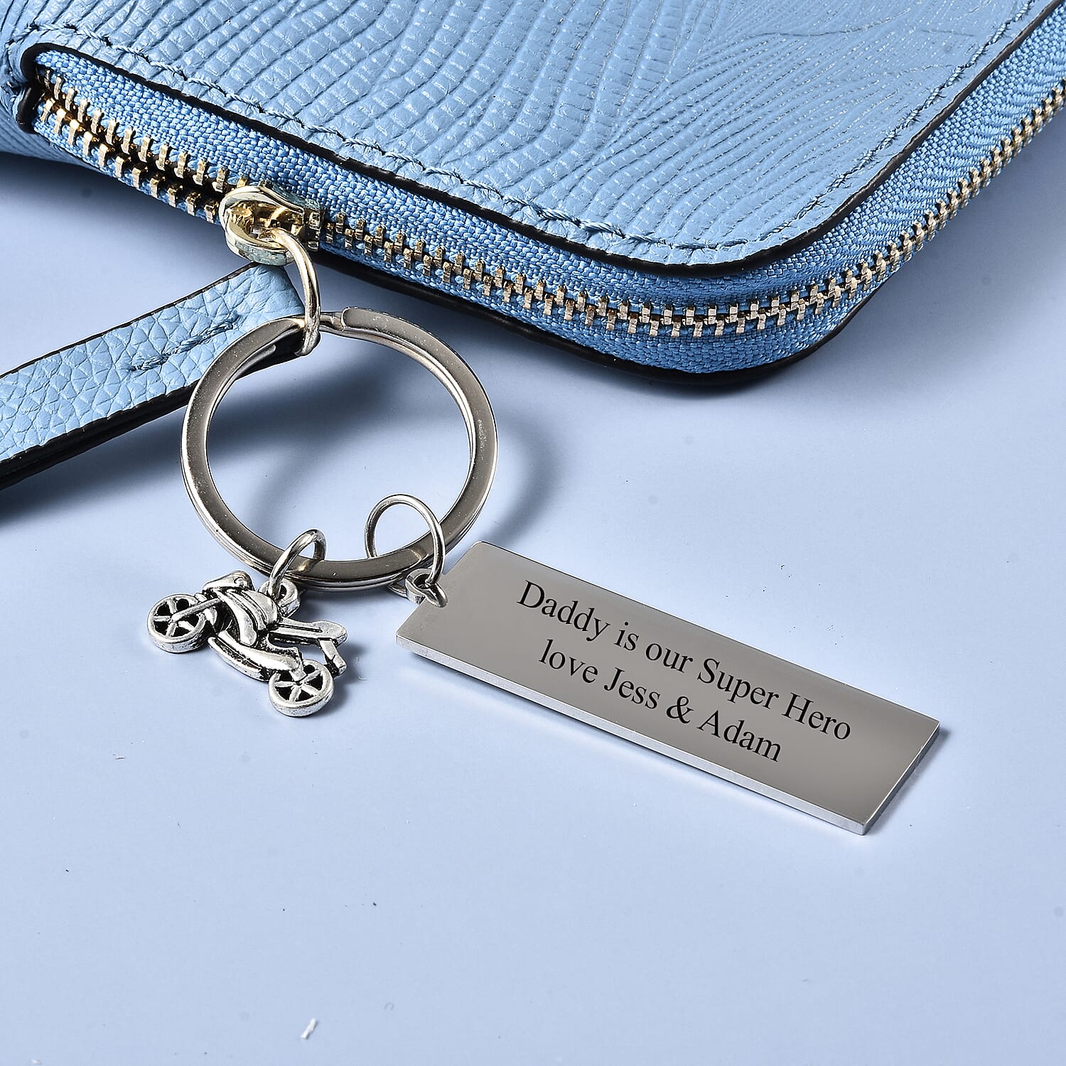 Personalised Engravable Motorbike and Plate Key Ring in Stainless Steel