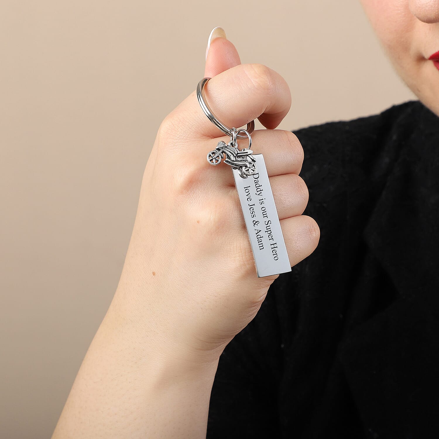 Personalised Engravable Motorbike and Plate Key Ring in Stainless Steel