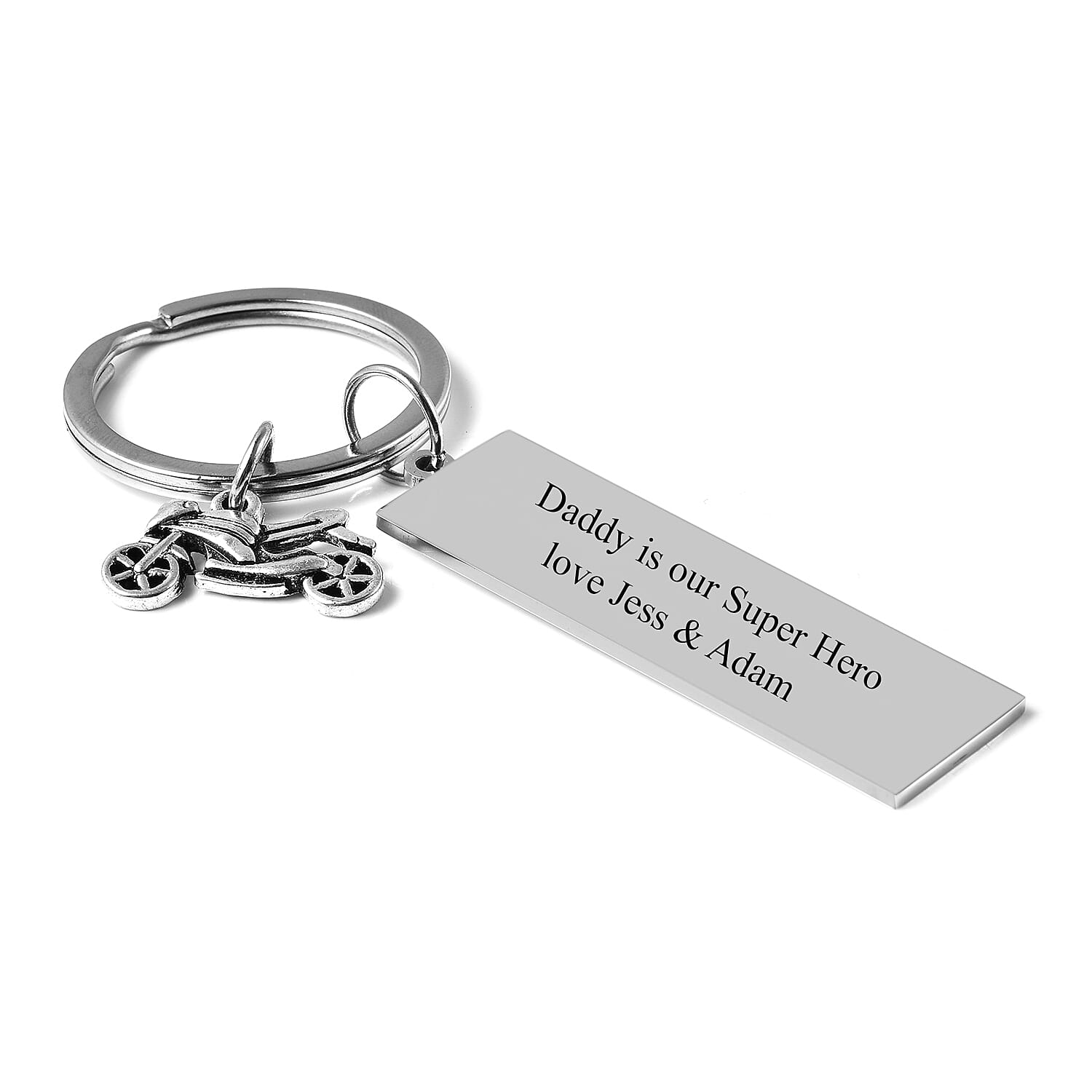 Personalised Engravable Motorbike and Plate Key Ring in Stainless Steel
