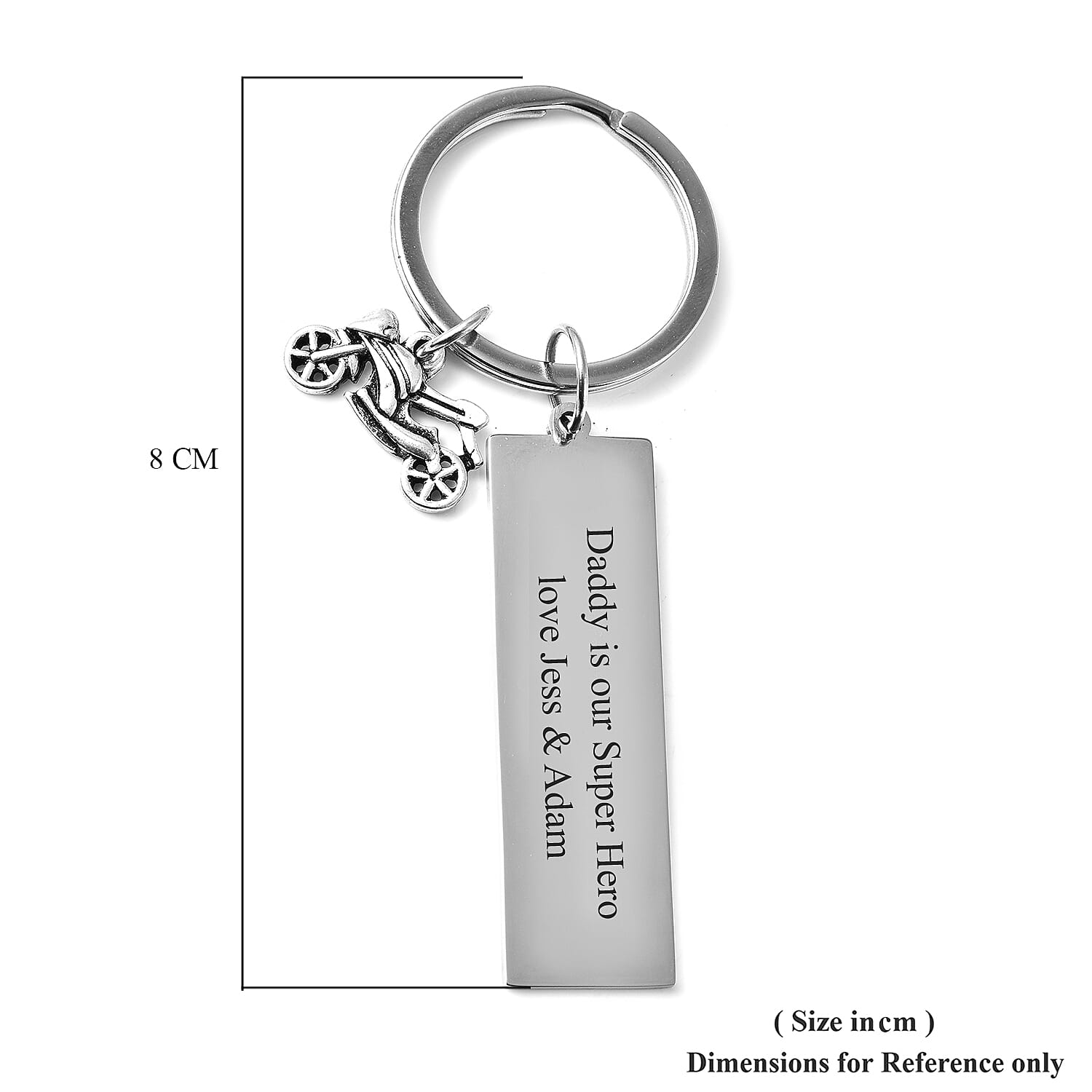 Personalised Engravable Motorbike and Plate Key Ring in Stainless Steel