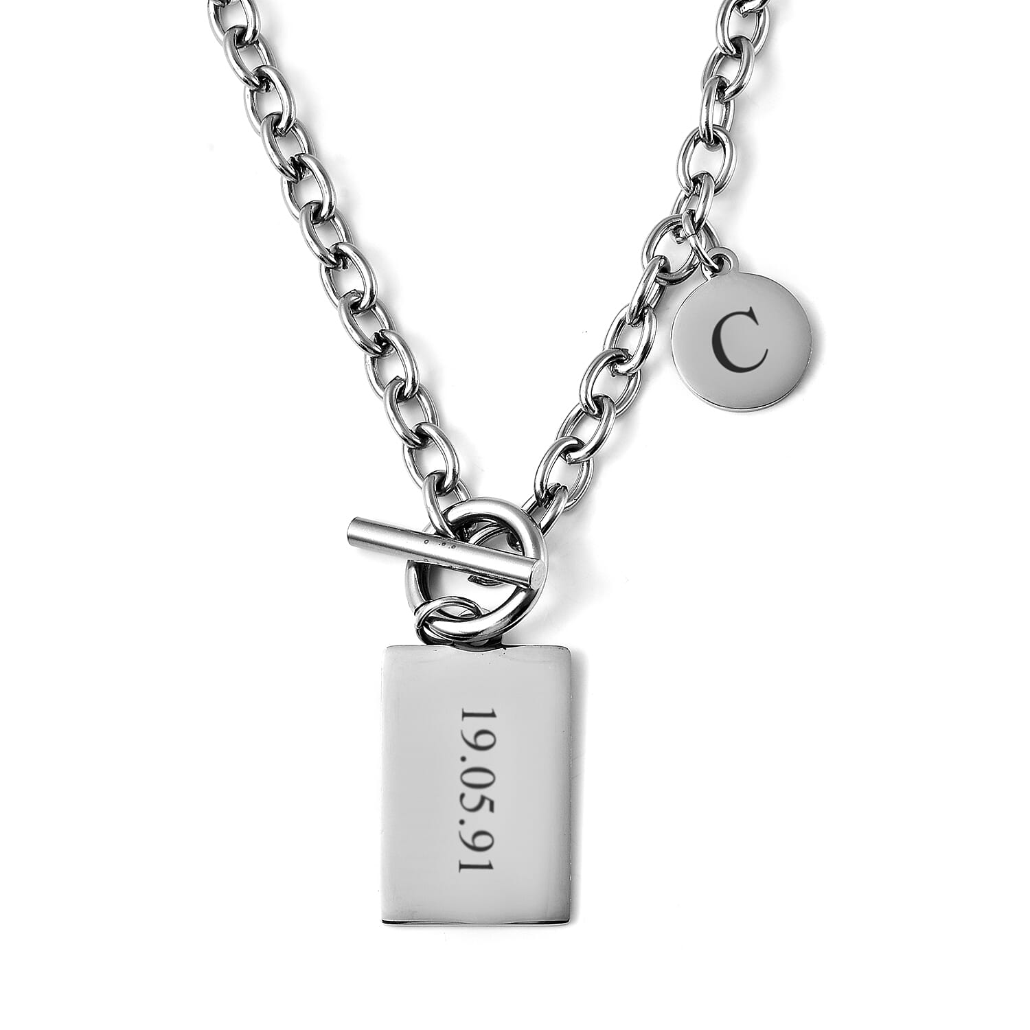 Personalised Engravable Dog tag and Disc in Stainless Steel, 22 Inches