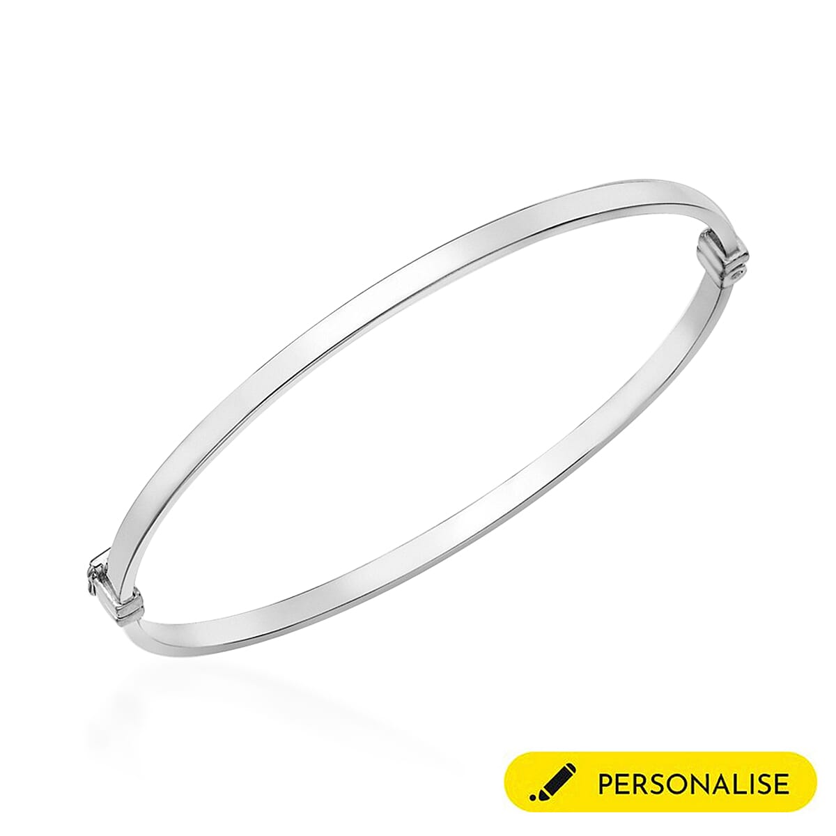 Personalised 9k White Gold 3MM Rectangular Tube Oval Bangle Size 7.5