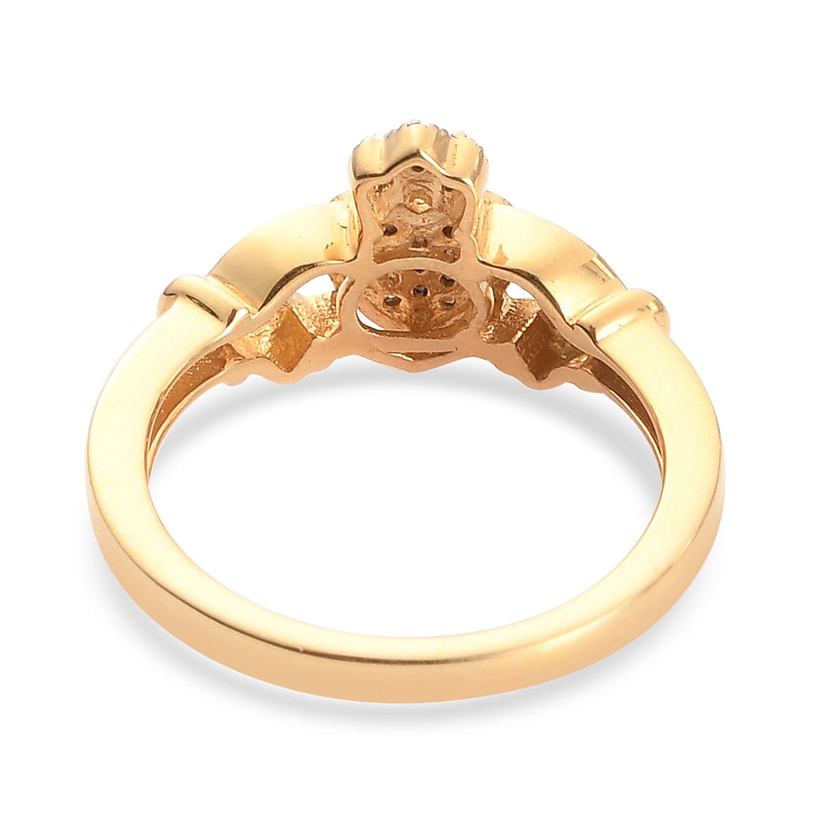 Personalised Engravable Diamond Claddagh Ring in 14K Gold Overlay Sterling Silver