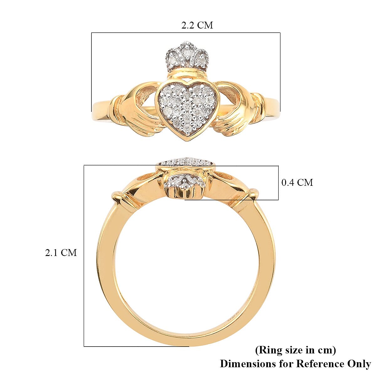 Personalised Engravable Diamond Claddagh Ring in 14K Gold Overlay Sterling Silver