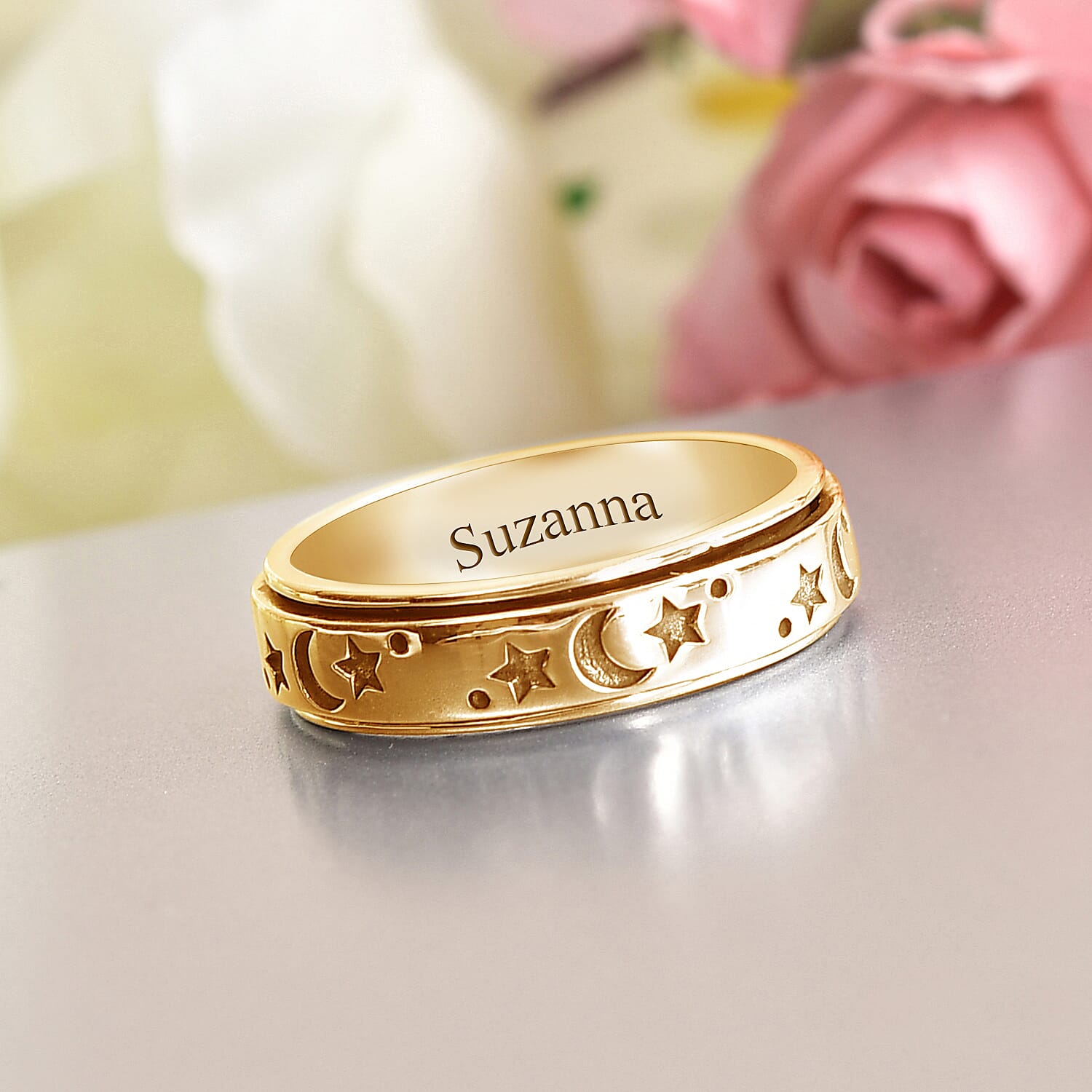 Personalised Engravable Artisan Crafted - Sun & Moon Spinner Sterling Silver Ring