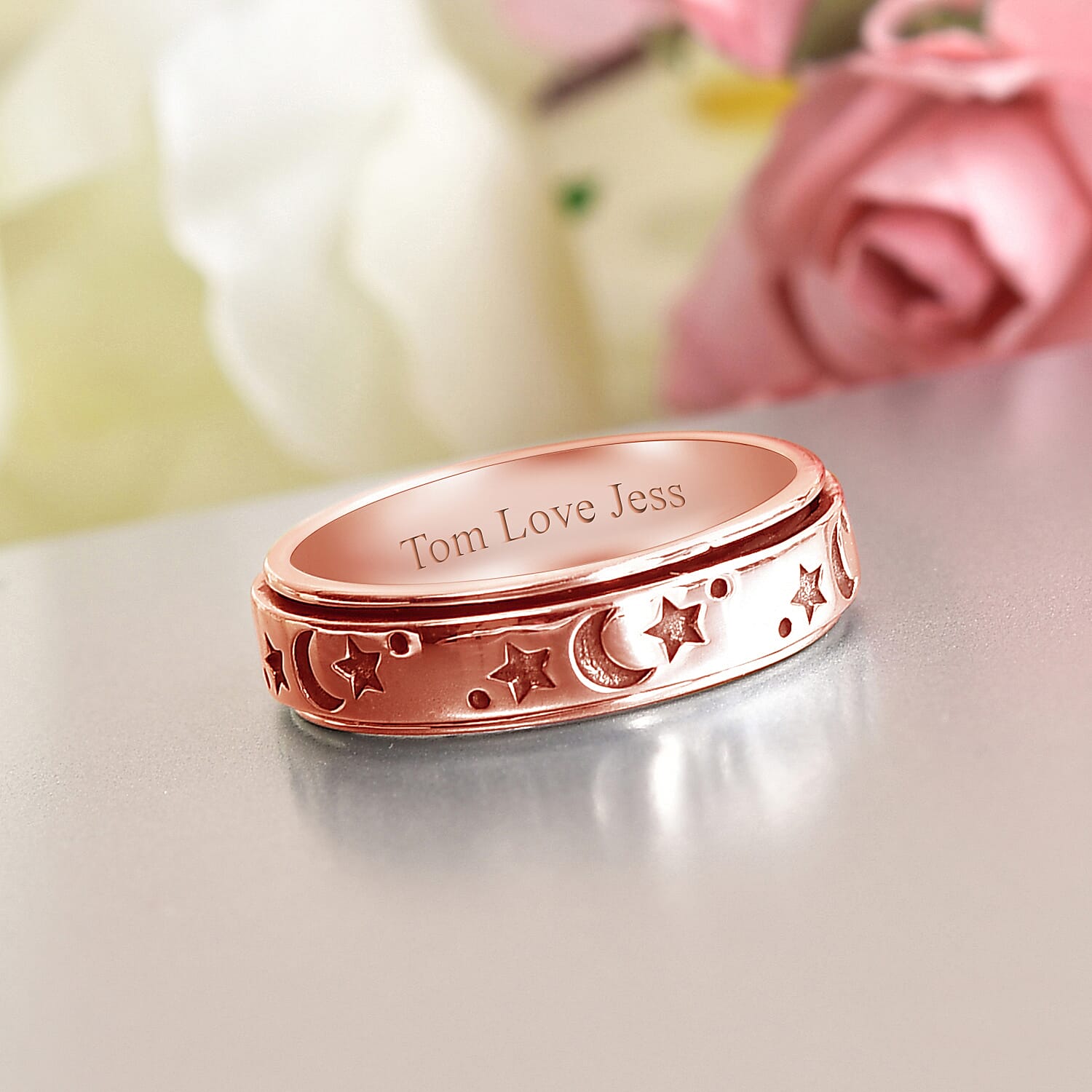 Personalised Engravable Artisan Crafted - Sun & Moon Spinner Sterling Silver Ring