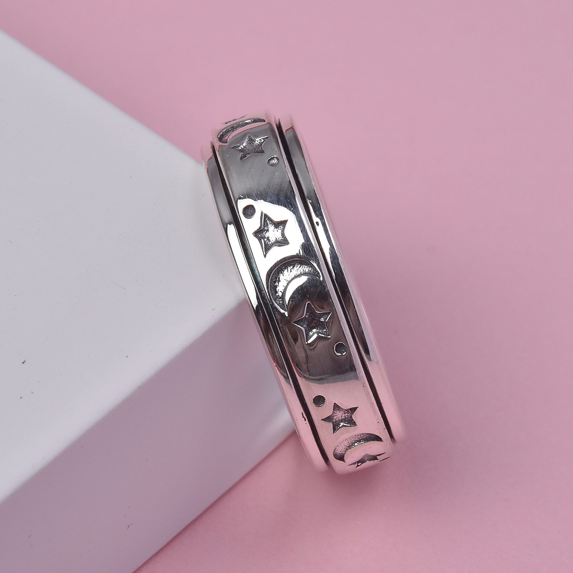 Personalised Engravable Artisan Crafted - Sun & Moon Spinner Sterling Silver Ring