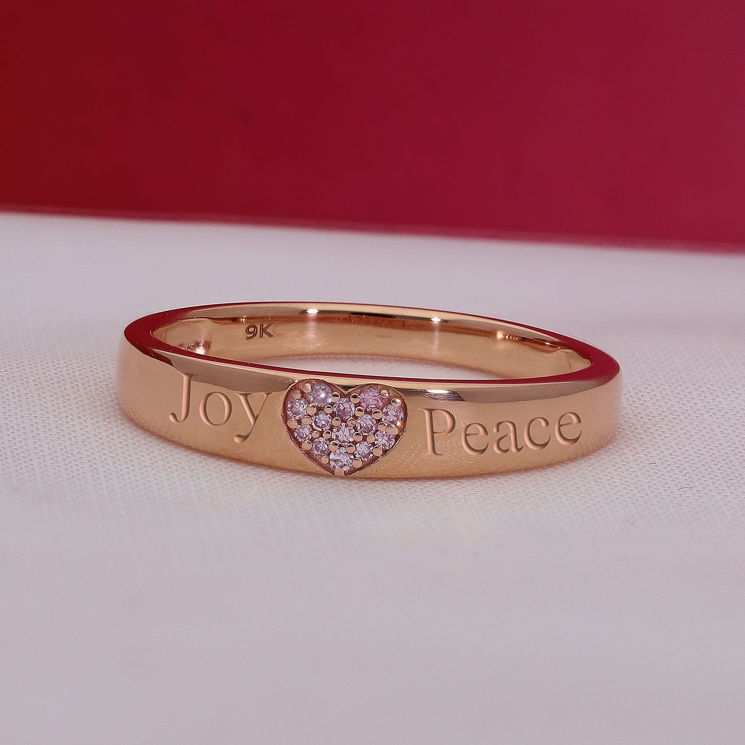 Personalised Engravable 9K Rose Gold Natural Pink Diamond Heart Band Ring