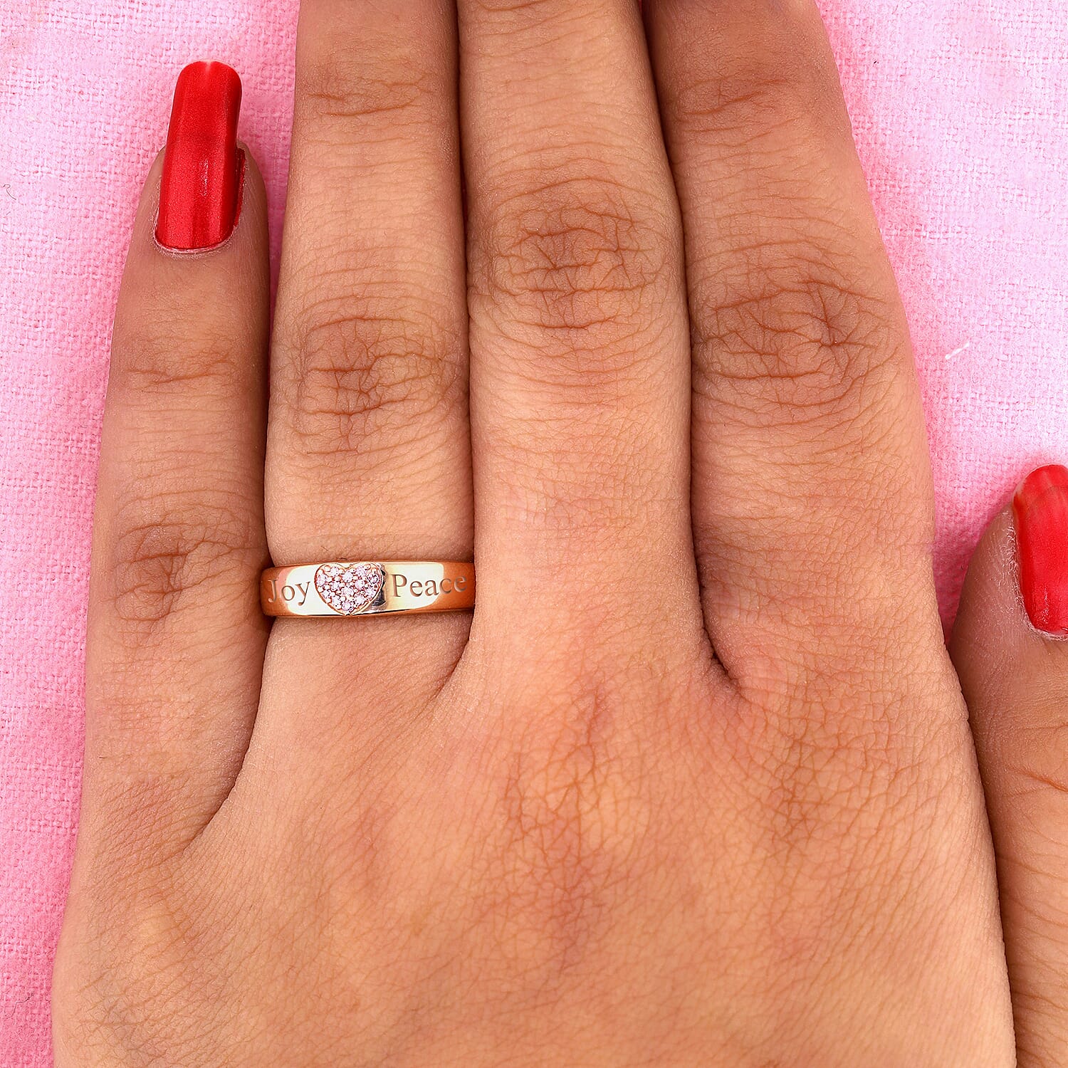Personalised Engravable 9K Rose Gold Natural Pink Diamond Heart Band Ring