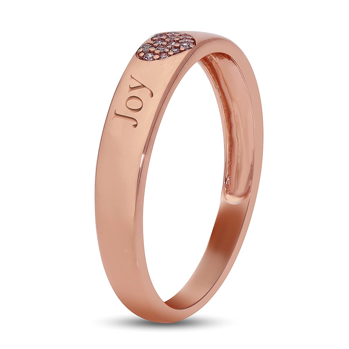 Personalised Engravable 9K Rose Gold Natural Pink Diamond Heart Band Ring