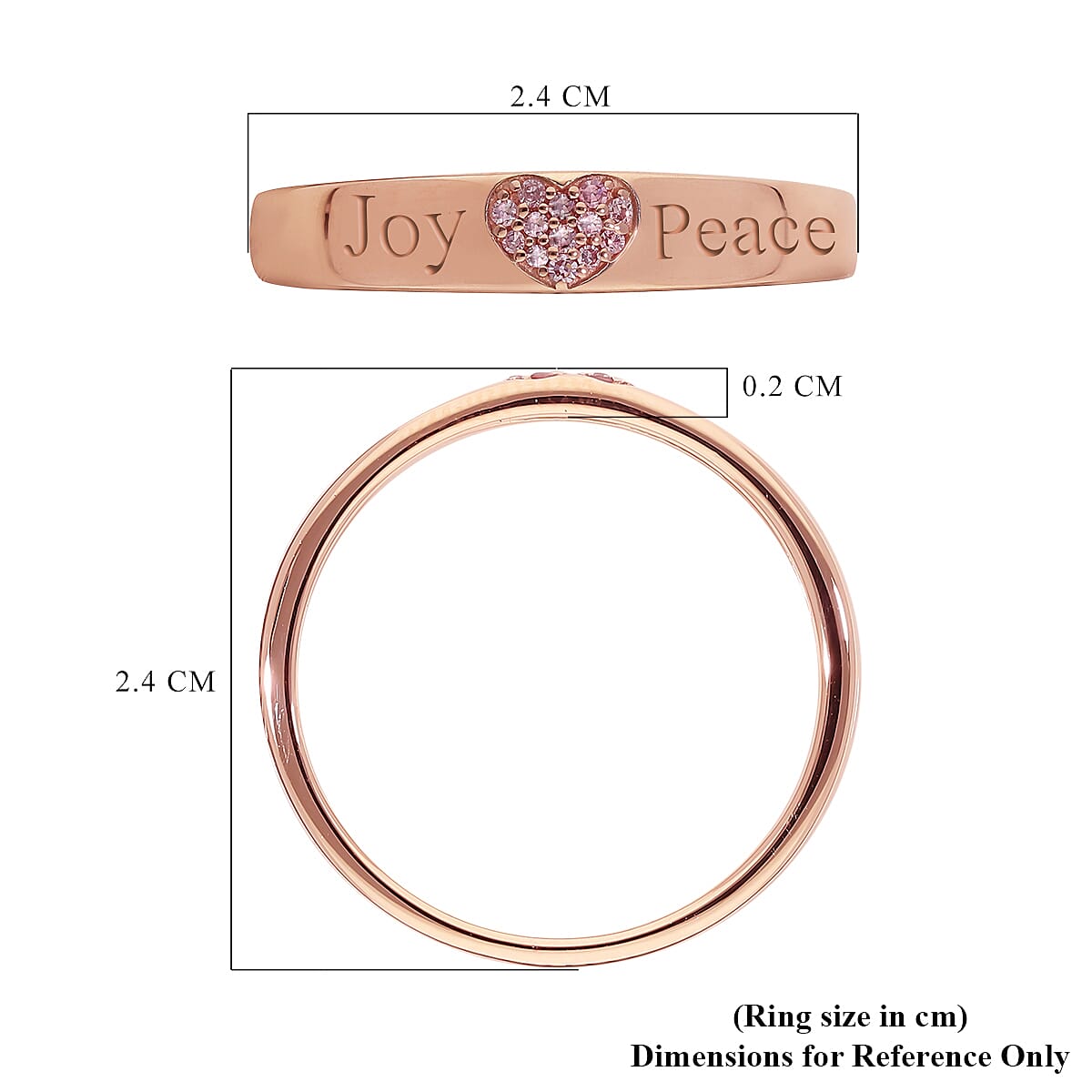 Personalised Engravable 9K Rose Gold Natural Pink Diamond Heart Band Ring
