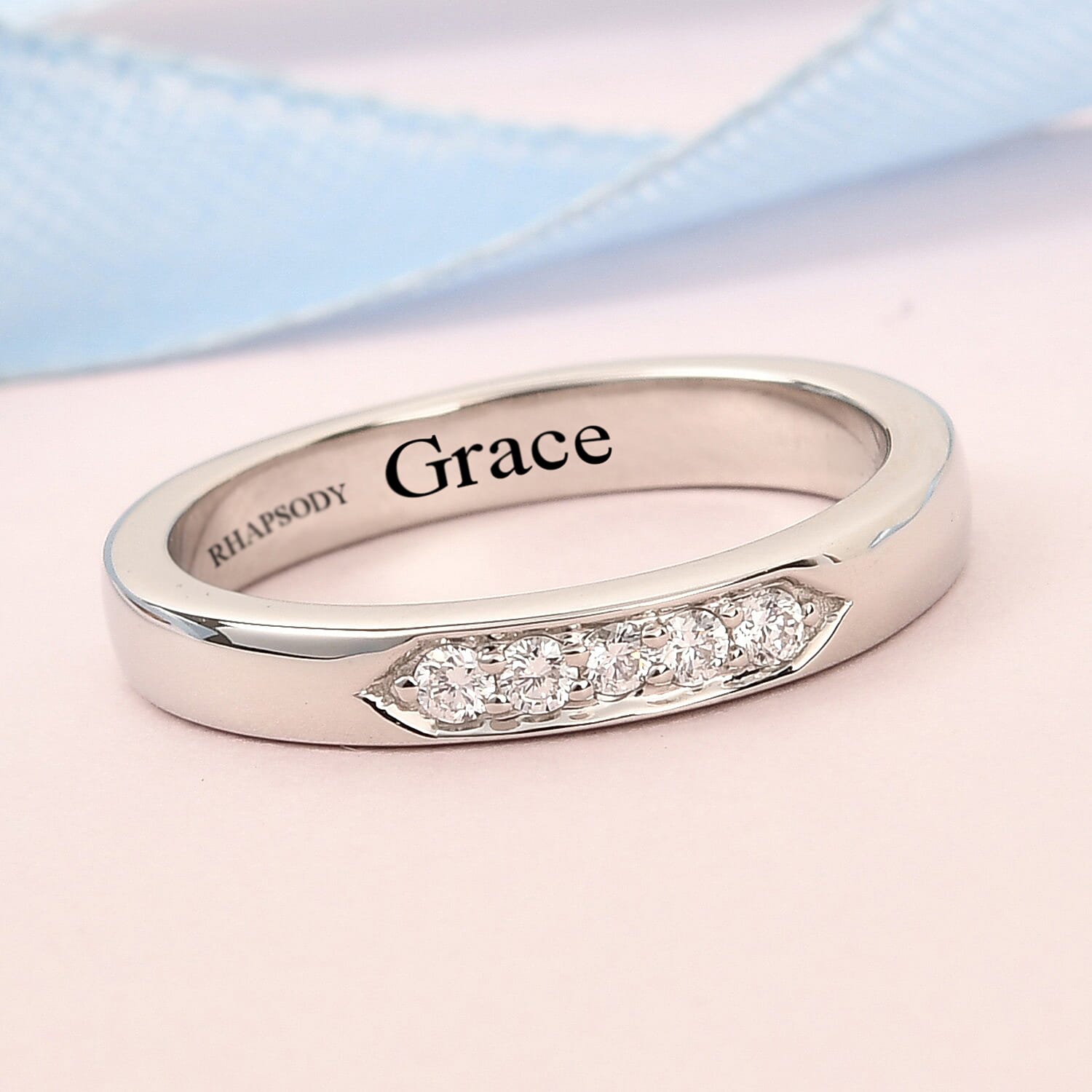 Personalised Engravable Rhapsody Diamond (0.10 Ct) 950 Platinum Ring  0.100  Ct.