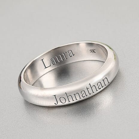 Personalised Engravable 9K White Gold  in Rhodium Overlay Band Ring, Gold Wt. 2.5 Gms