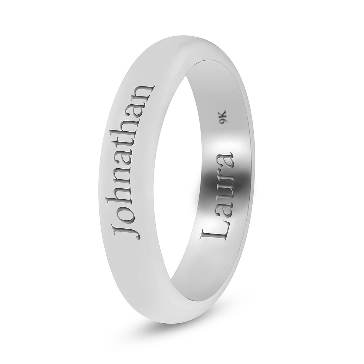 Personalised Engravable 9K White Gold  in Rhodium Overlay Band Ring, Gold Wt. 2.5 Gms