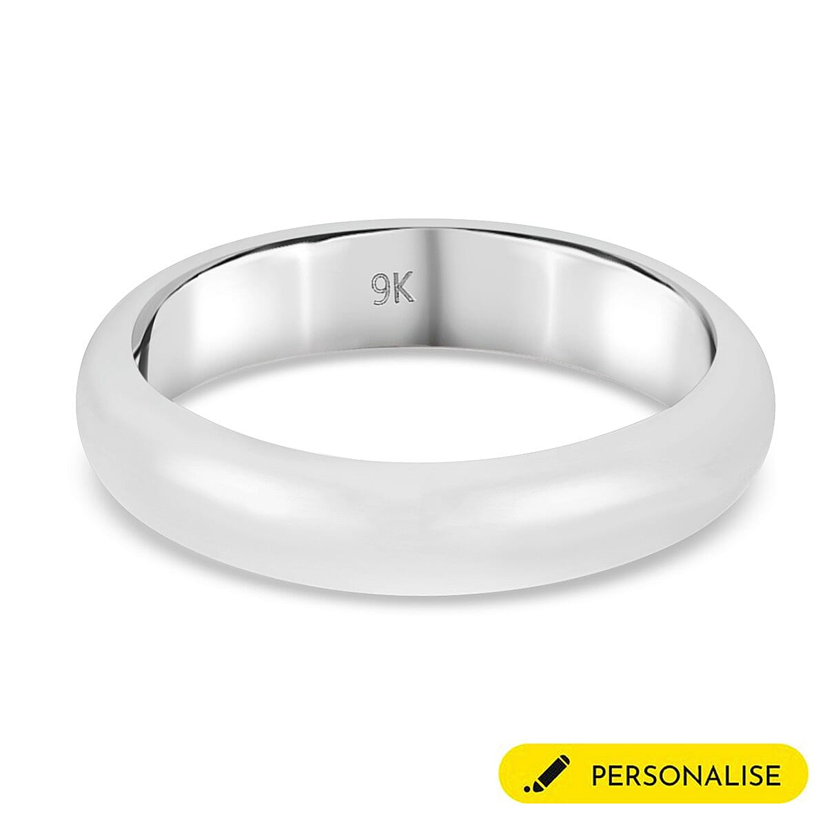 Personalised Engravable 9K White Gold  in Rhodium Overlay Band Ring, Gold Wt. 2.5 Gms