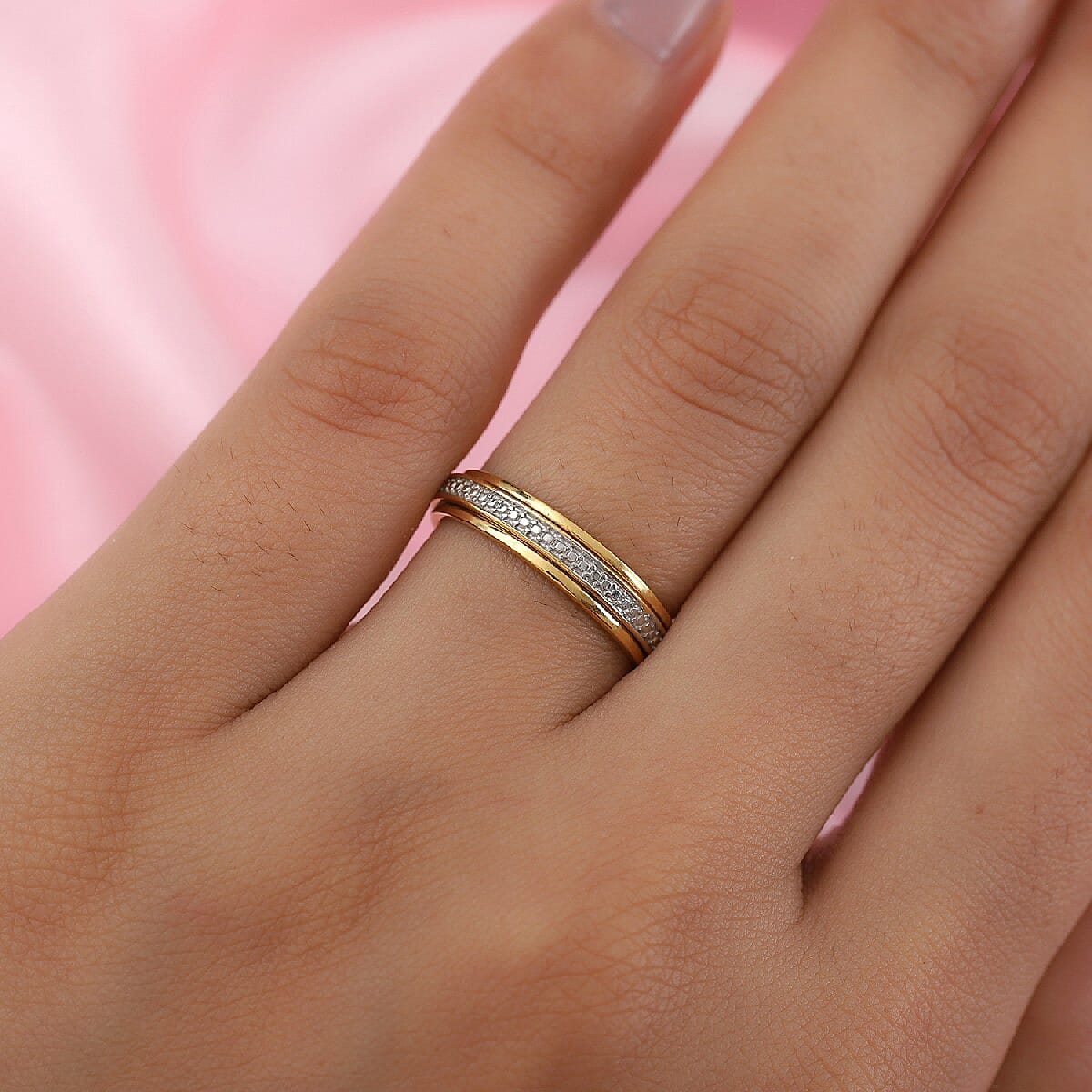 Personalised Engravable Diamond Band Ring in 14K Gold Overlay Sterling Silver
