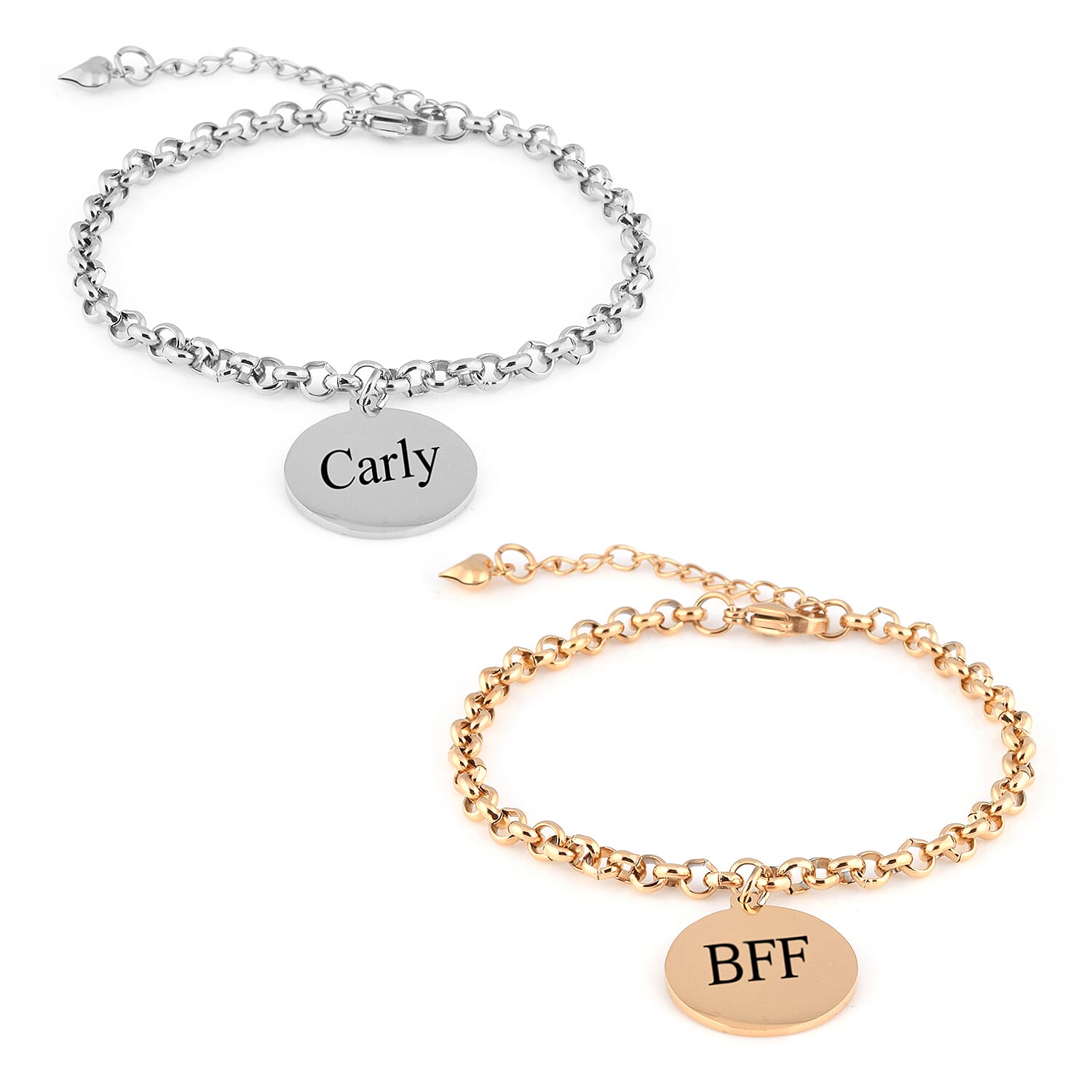Personalised Engravable Disc Charm Bracelet in Stainless Steel 8.5"