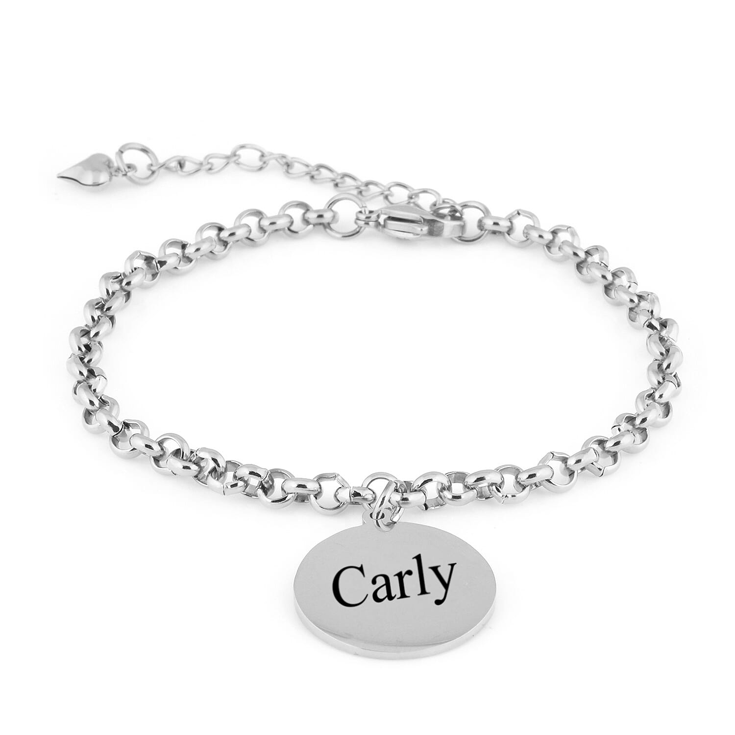 Personalised Engravable Disc Charm Bracelet in Stainless Steel 8.5"