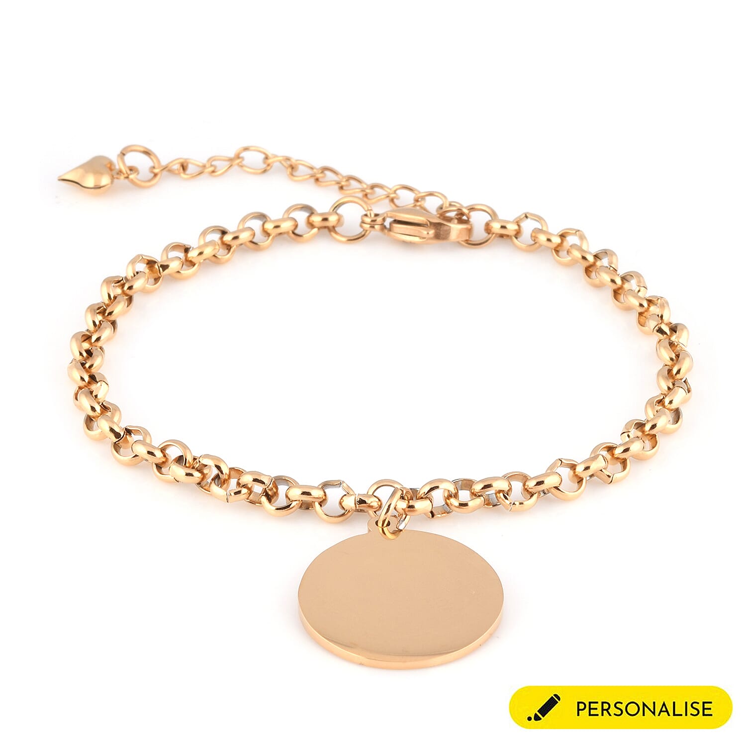 Personalised Engravable Disc Charm Bracelet in Stainless Steel 8.5"