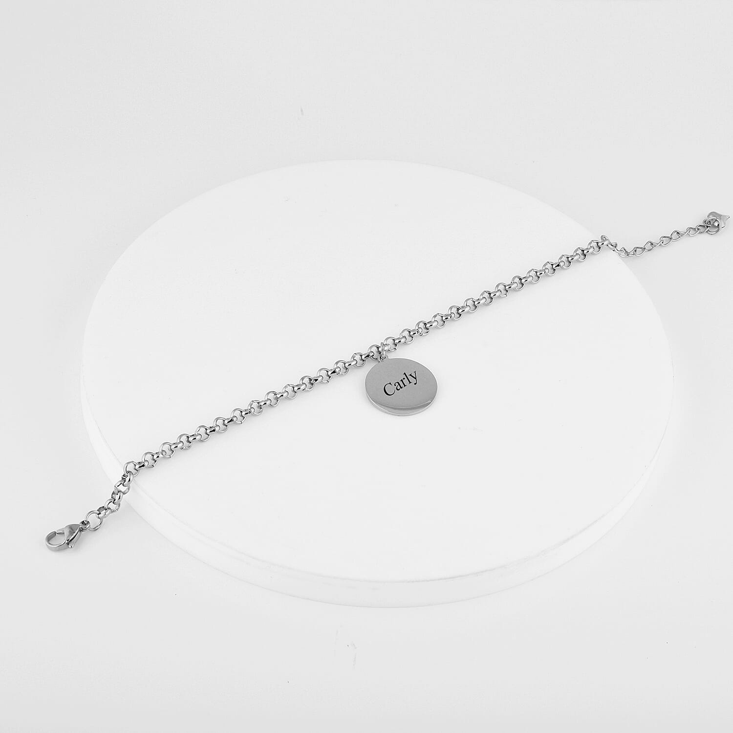 Personalised Engravable Disc Charm Bracelet in Stainless Steel 8.5"