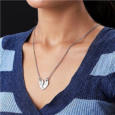 Personalised Engravable Split Heart 2 Chain Neclace in Silver, Size 18 Inch