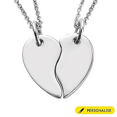 Personalised Engravable Split Heart 2 Chain Neclace in Silver, Size 18 Inch