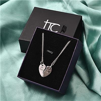 Personalised Engravable Split Heart 2 Chain Neclace in Silver, Size 18 Inch