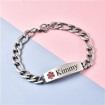 Personalised Engravable Medical Alert Bracelet, Size 7.5"in silver tone