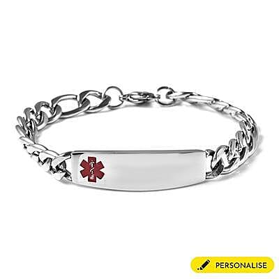 Personalised Engravable Medical Alert Bracelet, Size 7.5"in silver tone
