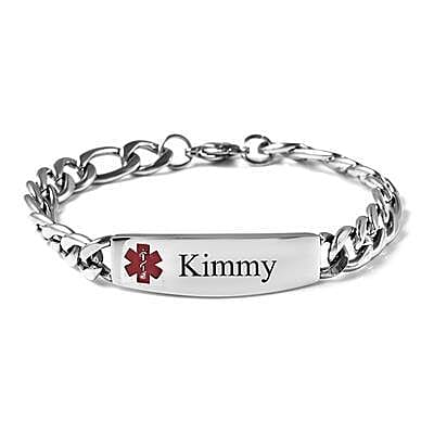 Personalised Engravable Medical Alert Bracelet, Size 7.5"in silver tone