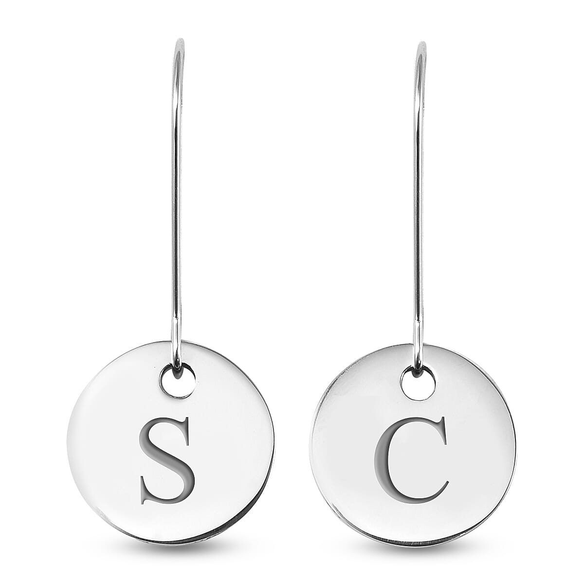 Personalised Engravable Disc Drop Earrings in Silver Tone