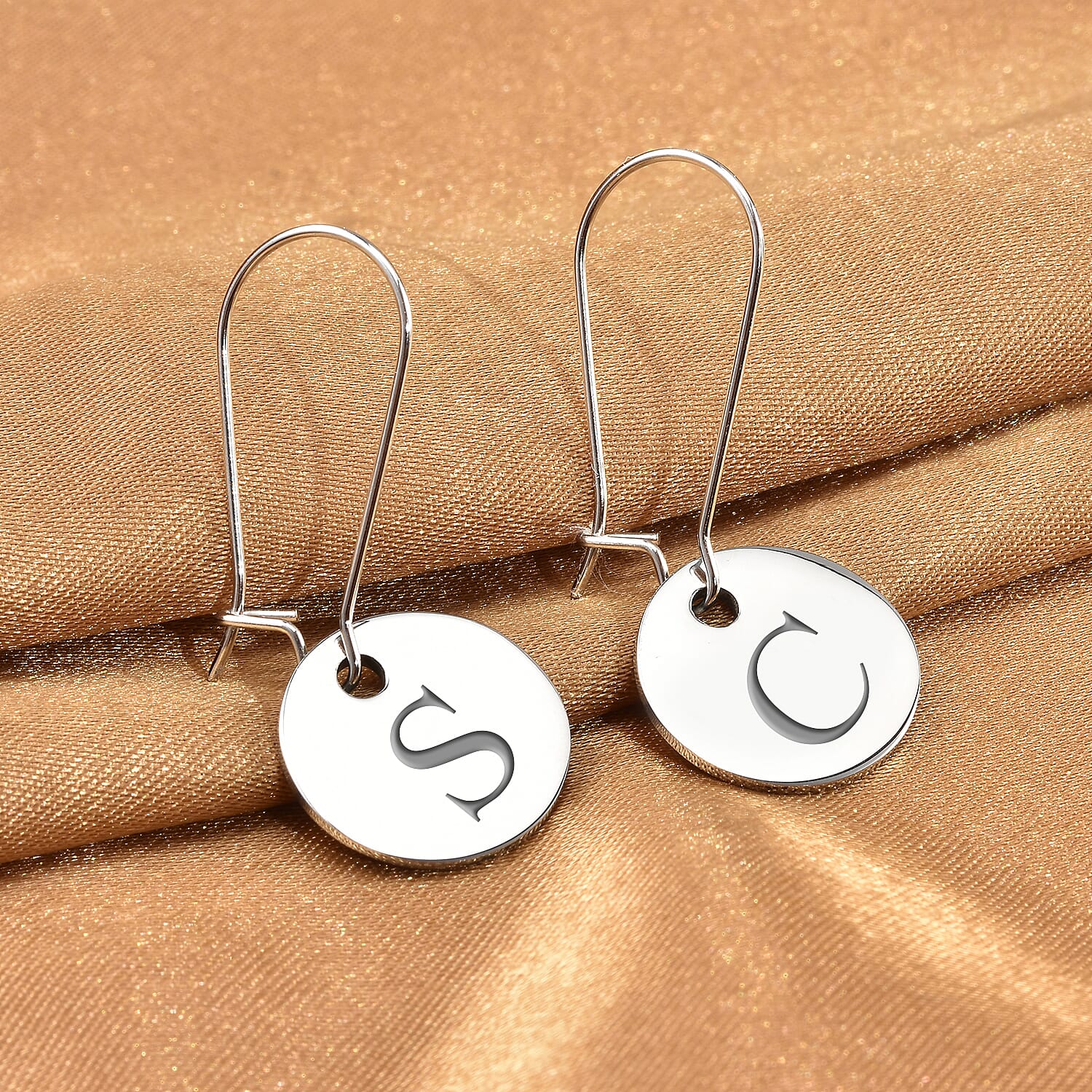 Personalised Engravable Disc Drop Earrings in Silver Tone