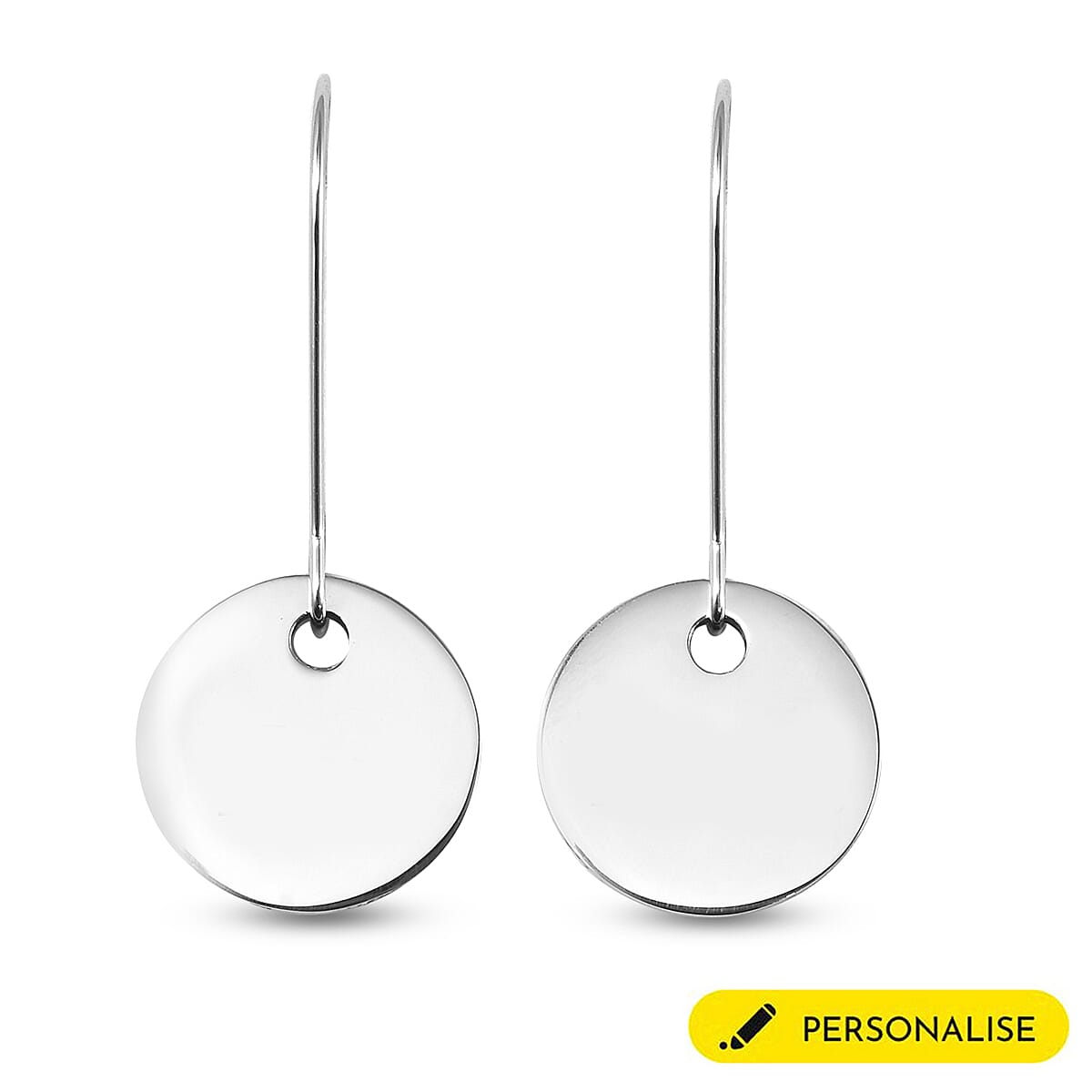 Personalised Engravable Disc Drop Earrings in Silver Tone