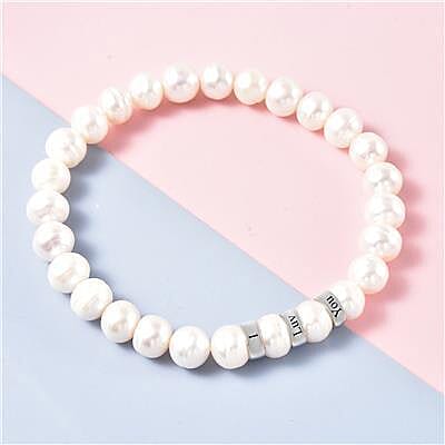 Personalised Engravable Fresh Water Pearl and 3 ring Bracelet,Size 7" in Silver