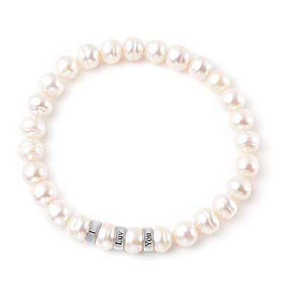 Personalised Engravable Fresh Water Pearl and 3 ring Bracelet,Size 7" in Silver