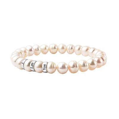 Personalised Engravable Fresh Water Pearl and 3 ring Bracelet,Size 7" in Silver