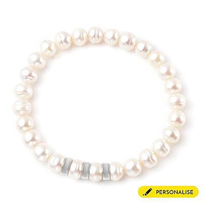 Personalised Engravable Fresh Water Pearl and 3 ring Bracelet,Size 7" in Silver