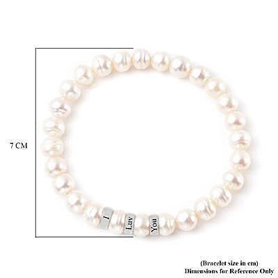 Personalised Engravable Fresh Water Pearl and 3 ring Bracelet,Size 7" in Silver