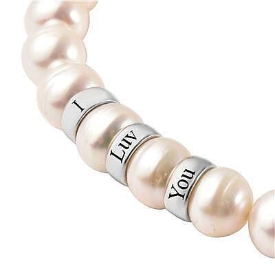 Personalised Engravable Fresh Water Pearl and 3 ring Bracelet,Size 7" in Silver