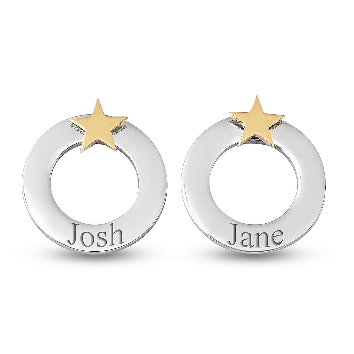 Personalised Engravable Polo Round Stud Earrings with Star, in Silver Tone