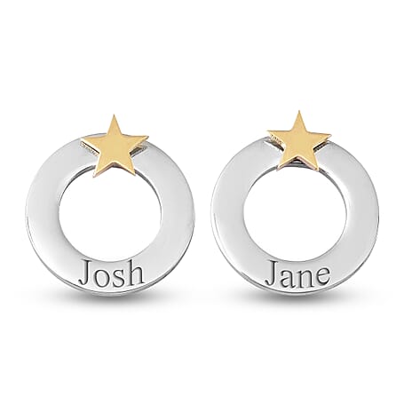Personalised Engravable Polo Round Stud Earrings with Star, in Silver Tone