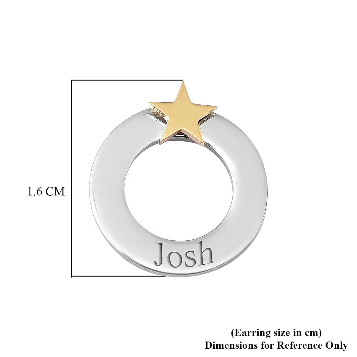 Personalised Engravable Polo Round Stud Earrings with Star, in Silver Tone