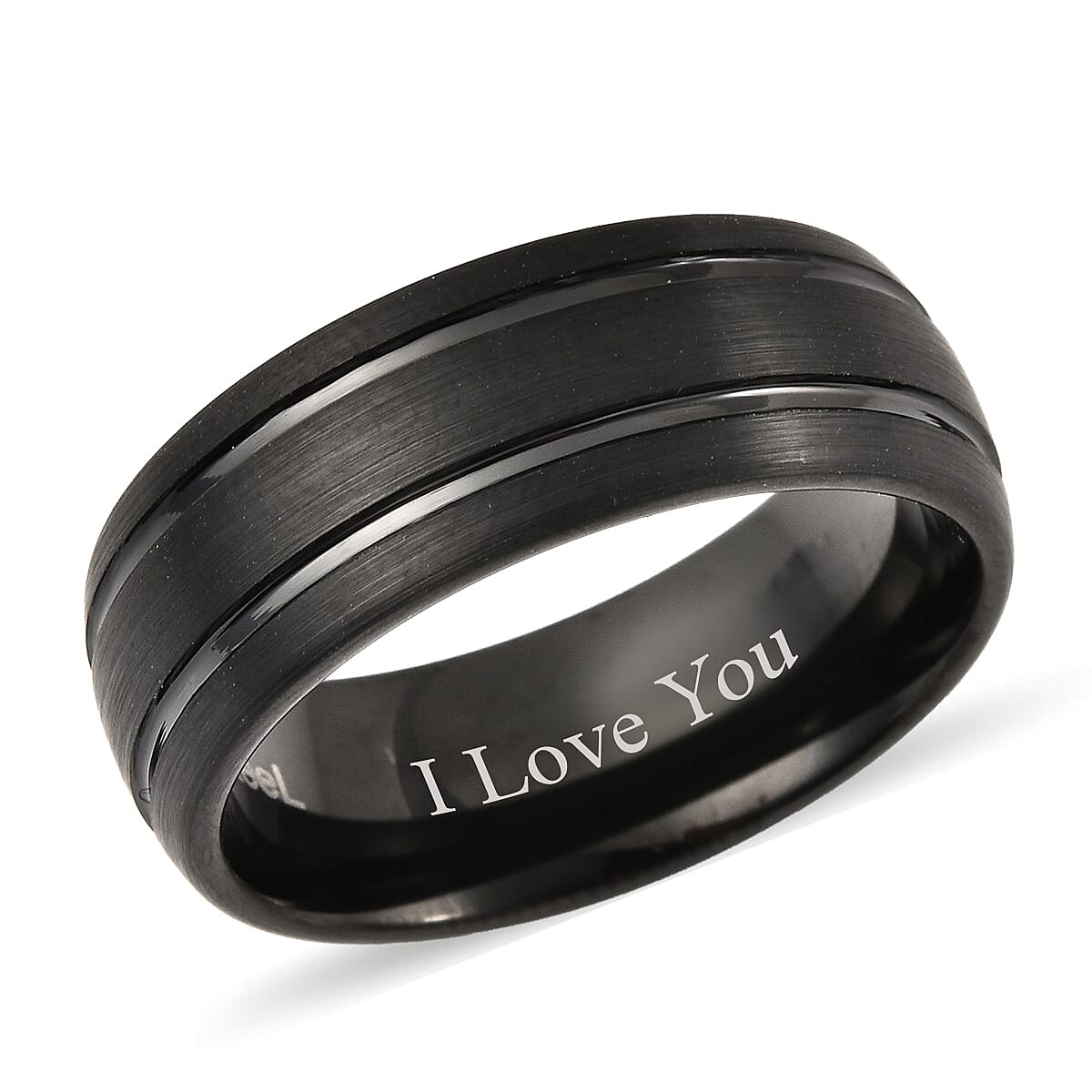 Personalised Engravable Dual Tone Natural Tungsten Secret Message Band Ring, Size 8 MM